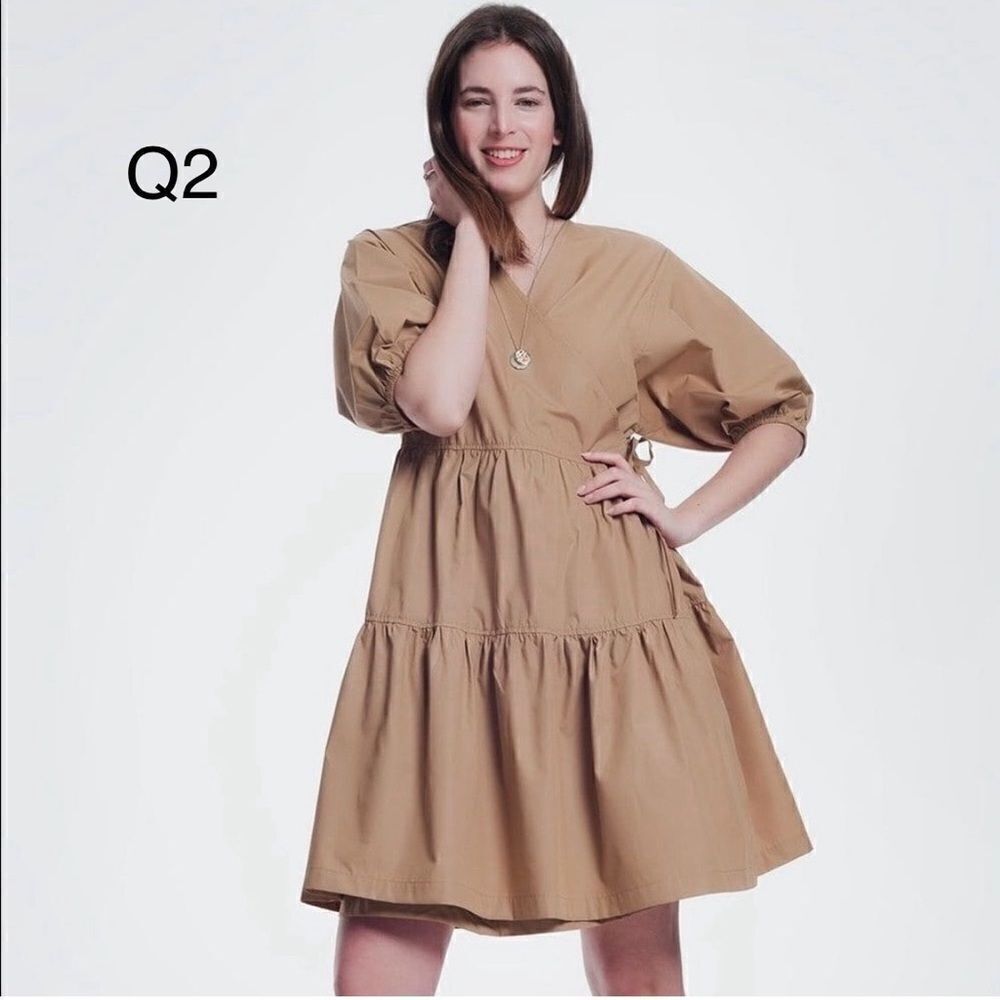 New Q2 Women's V-Neck Baggy Dress, Ruffle Wrap